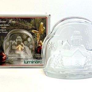 Luminarc Glass Candle Holder Welcome Home House Christmas Winter Snow Scene